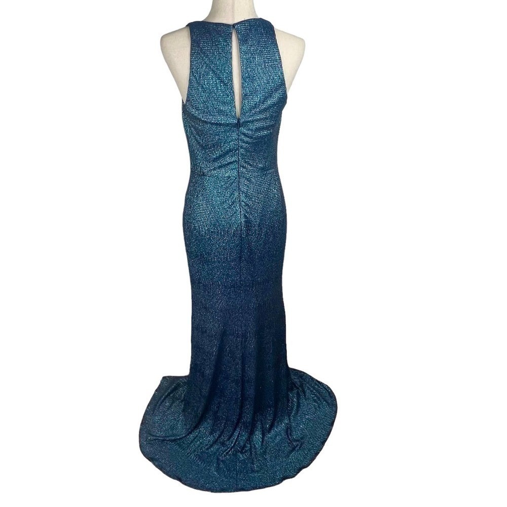 Dessy Collection 3063 Midnight Blue Metallic Column Gown High Slit 10R - Picture 12 of 16